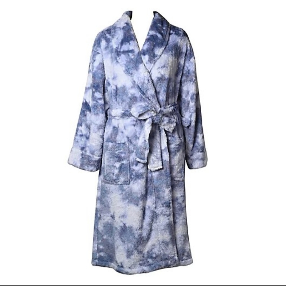 Plush Bath & Lounge Robe Tie-Dye Blue SM/MED Wild Sage BNWT SO